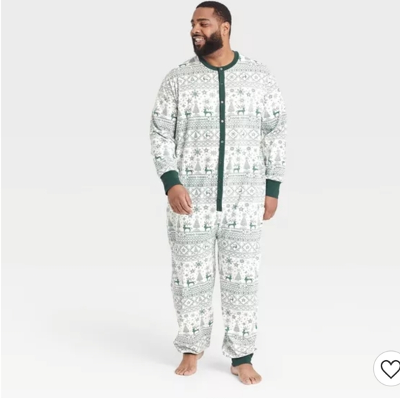 Men's Reindeer Good Tidings Union Suit Green/Cream - Hearth & Hand - Picture 1 of 7